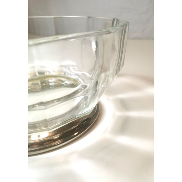 Glass Fruit Bowl Large Clear Decagon Crystal With Silver Plated Base Vintage - Picture 3 of 9